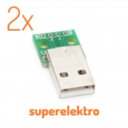2x Standard-A-USB-Stecker auf PCB, RM 2,54mm 0.1" Leiterplatte-Adapter USB
